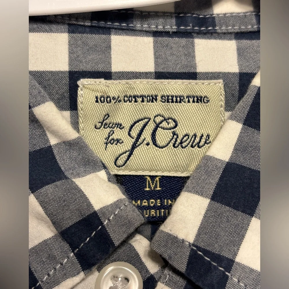 J Crew gingham check cotton button down shirt button collar‎ Med Navy and white